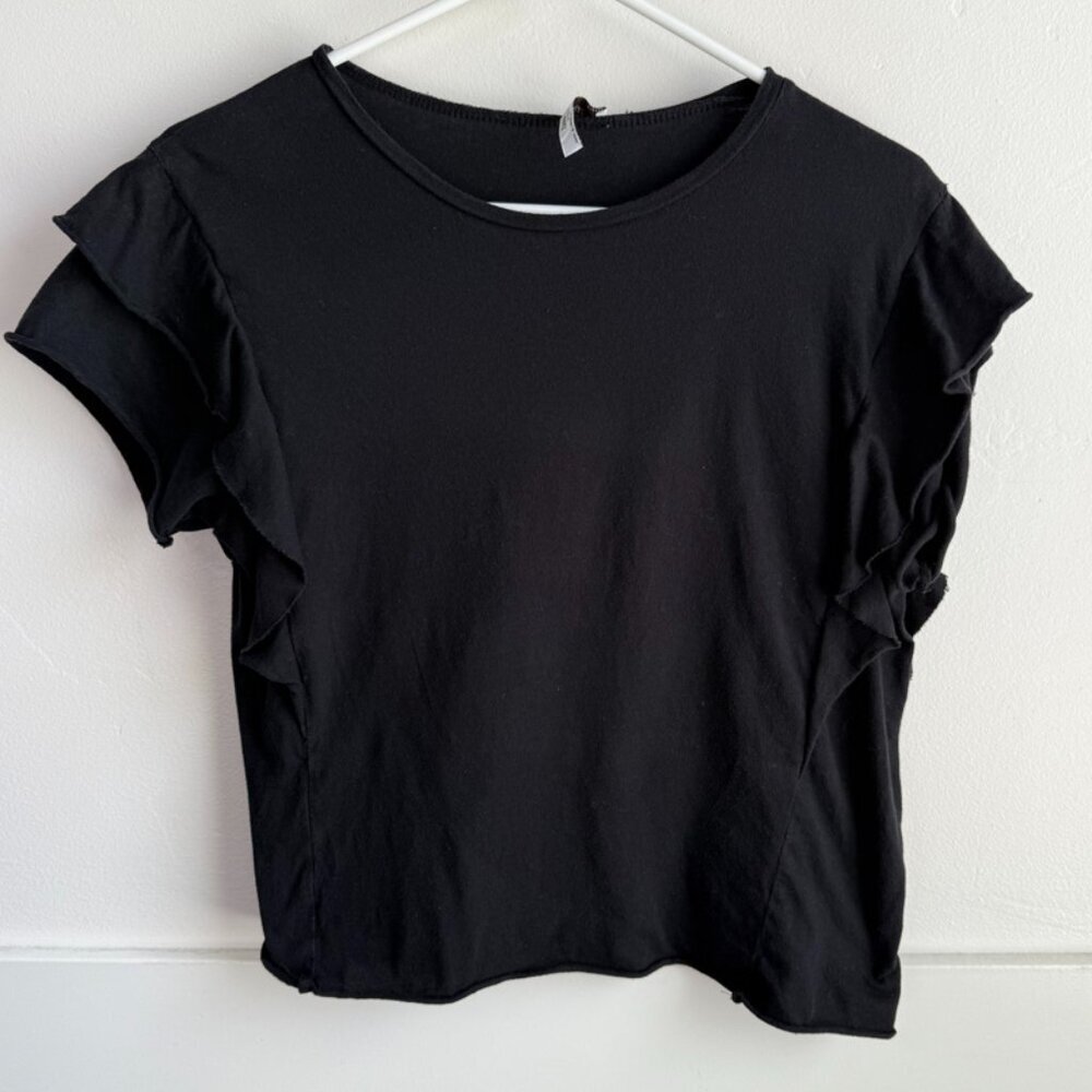 ZARA TRAFALUC Black Sleeveless Ruffle Blouse